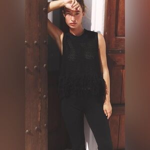 Zara Fringed Check Knit Top size S